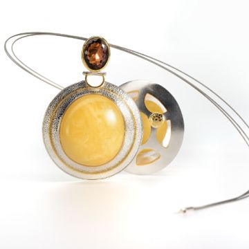 18. Pendant: Baltic amber, ametrine, gold-plated silver setting