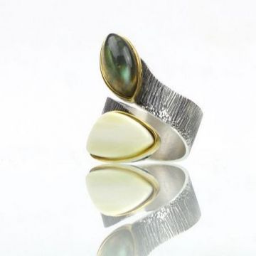 4. Ring: White baltic amber, labradorite, gold-plated silver setting
